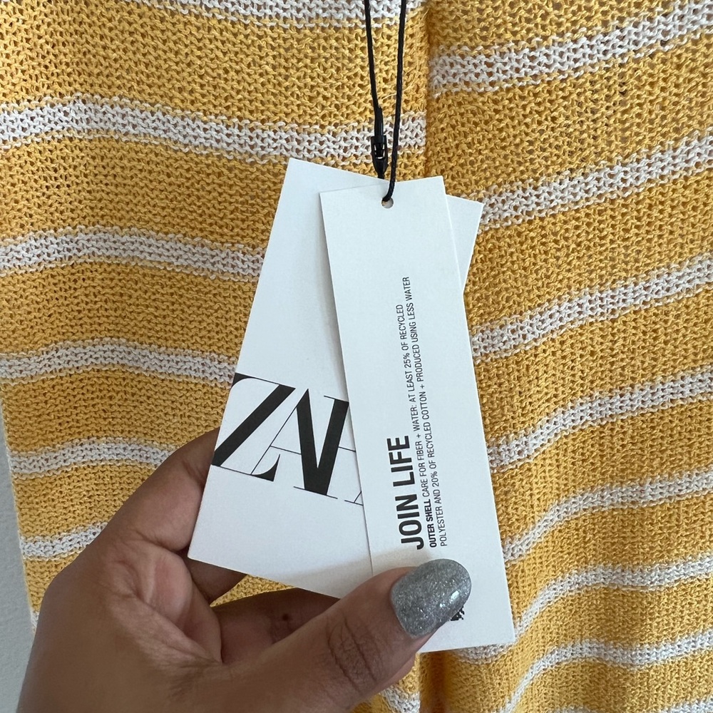 Zara Yellow and White Striped Straight Leg Pants NWT Small - Picture 5 of 7